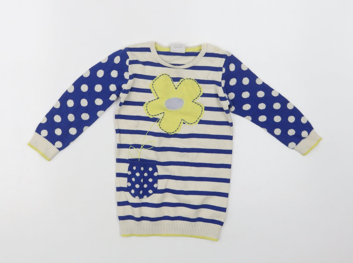NEXT Girls Blue Crew Neck Striped Cotton Pullover Jumper Size 2 Years   - Flower