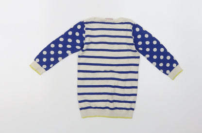 NEXT Girls Blue Crew Neck Striped Cotton Pullover Jumper Size 2 Years   - Flower