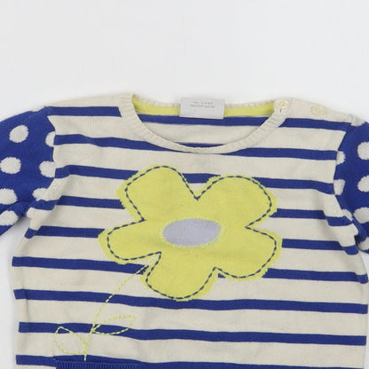 NEXT Girls Blue Crew Neck Striped Cotton Pullover Jumper Size 2 Years   - Flower