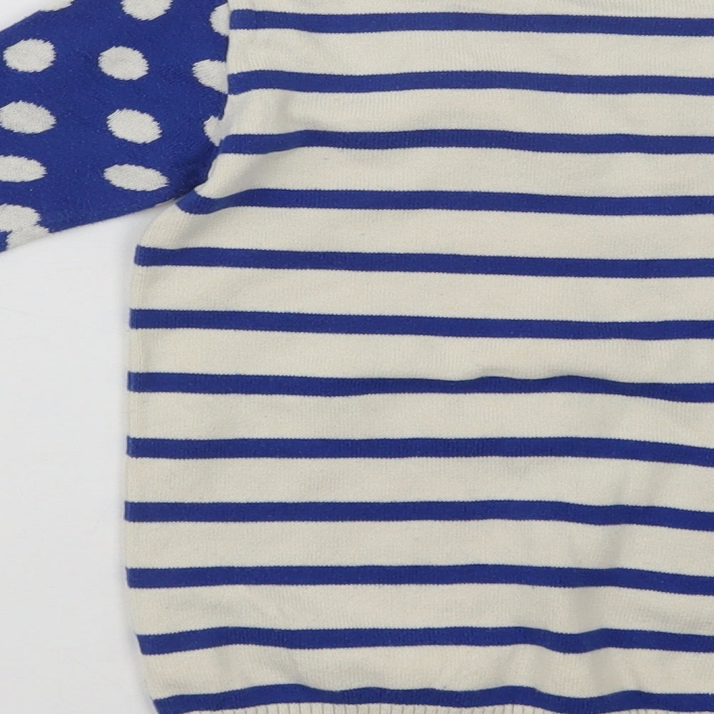 NEXT Girls Blue Crew Neck Striped Cotton Pullover Jumper Size 2 Years   - Flower