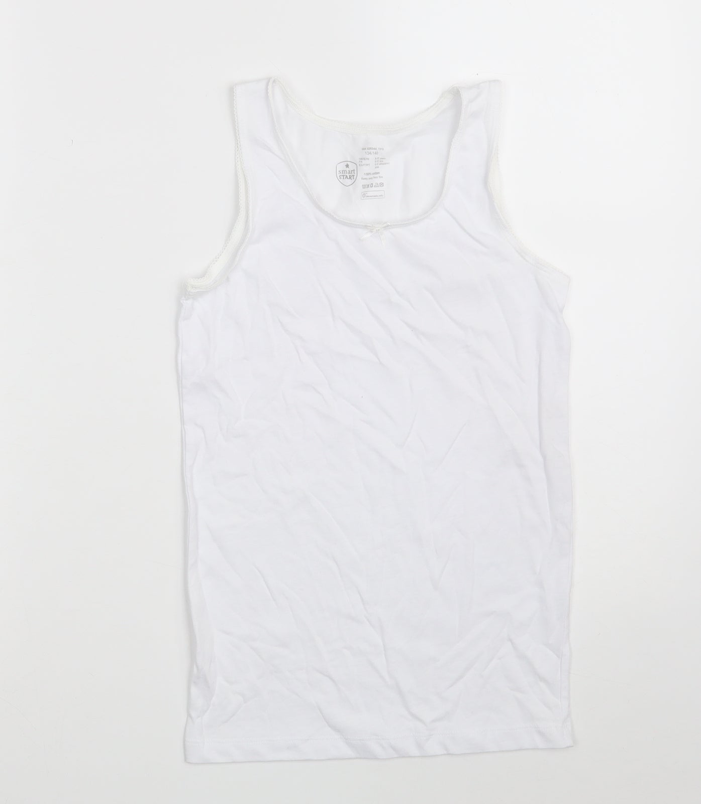 Preworn Girls White  100% Cotton Camisole Tank Size 8-9 Years Scoop Neck