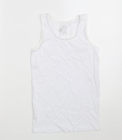 Preworn Girls White  100% Cotton Camisole Tank Size 8-9 Years Scoop Neck