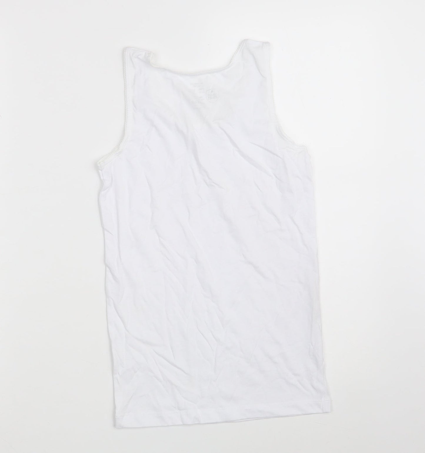 Preworn Girls White  100% Cotton Camisole Tank Size 8-9 Years Scoop Neck