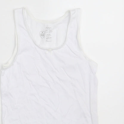 Preworn Girls White  100% Cotton Camisole Tank Size 8-9 Years Scoop Neck