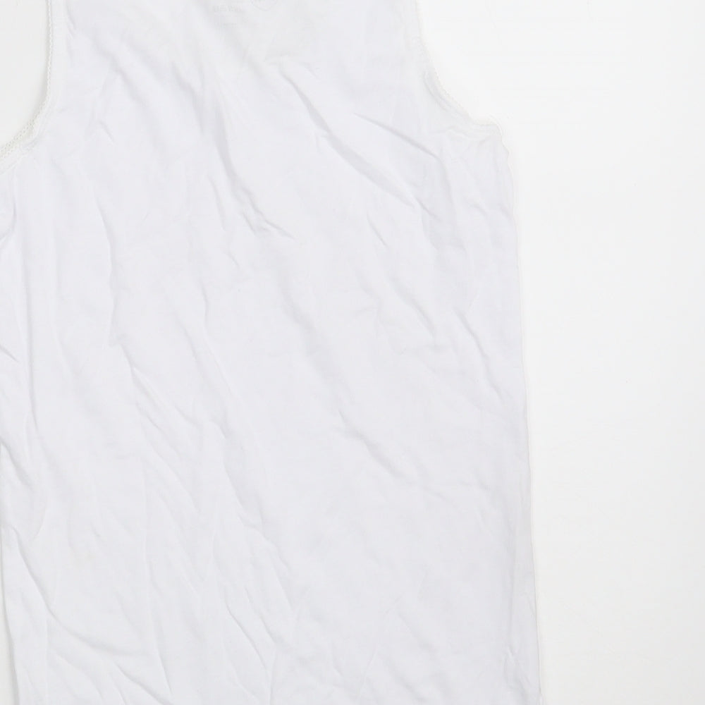 Preworn Girls White  100% Cotton Camisole Tank Size 8-9 Years Scoop Neck