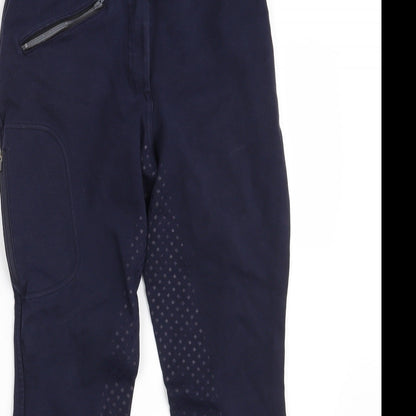 DECATHLON Womens Blue  Cotton Compression Trousers Size S L26 in Slim Zip