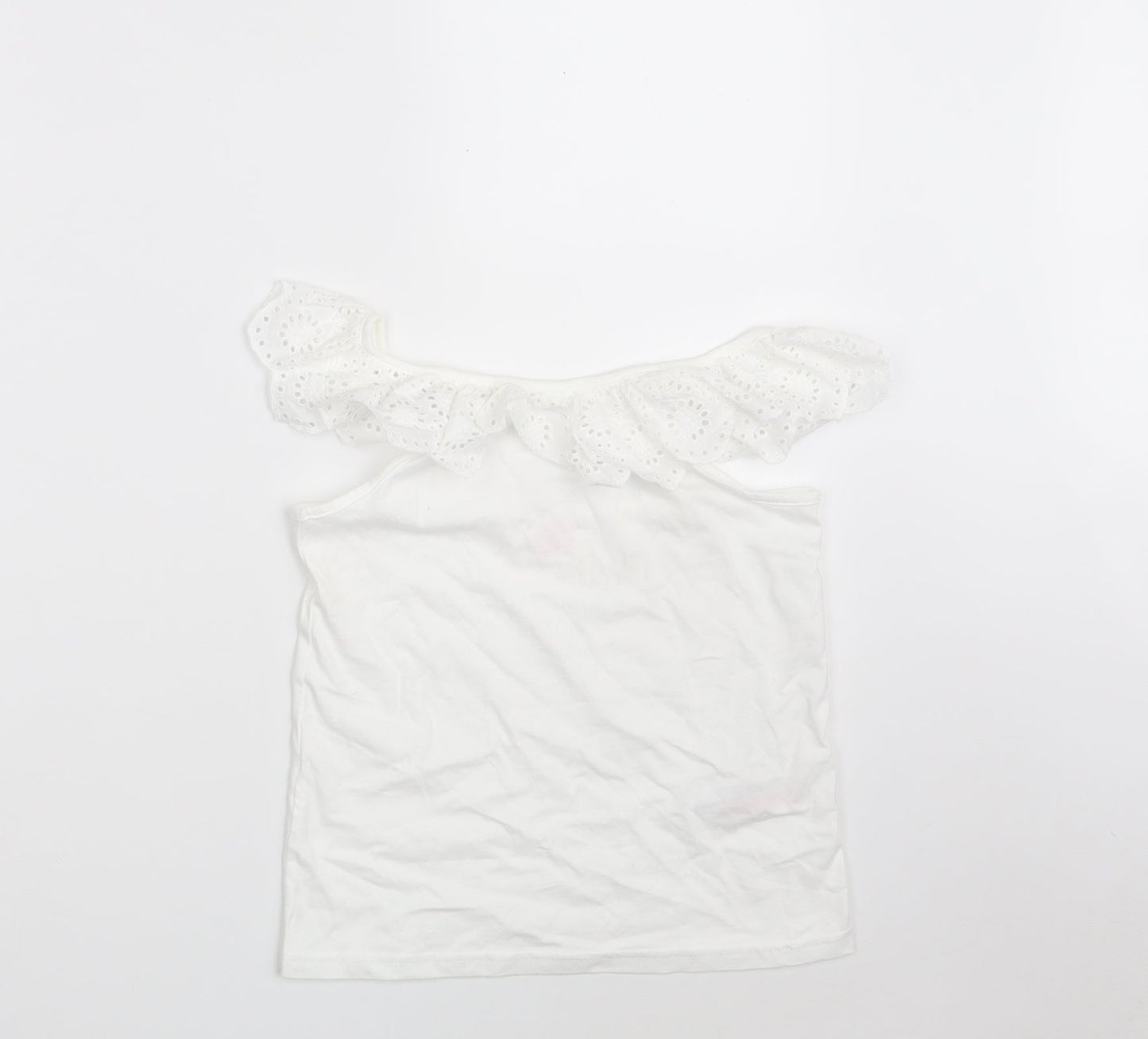 Primark Girls White Floral 100% Cotton Camisole T-Shirt Size 8-9 Years Boat Neck