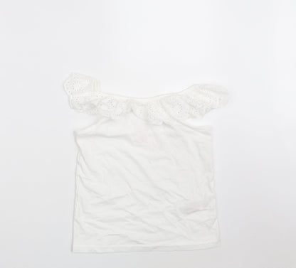 Primark Girls White Floral 100% Cotton Camisole T-Shirt Size 8-9 Years Boat Neck