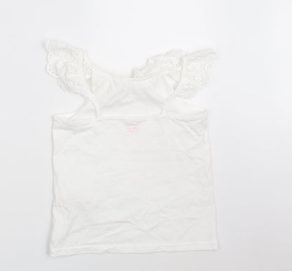 Primark Girls White Floral 100% Cotton Camisole T-Shirt Size 8-9 Years Boat Neck