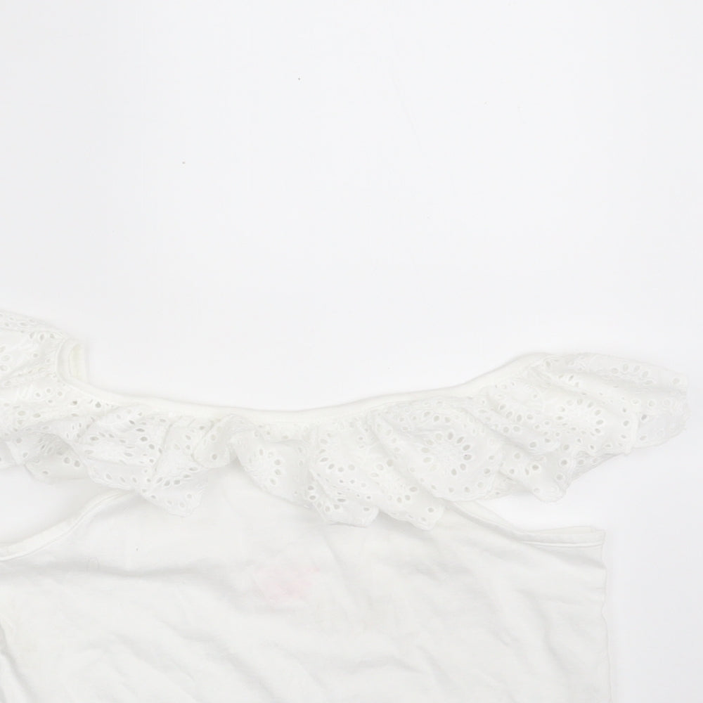 Primark Girls White Floral 100% Cotton Camisole T-Shirt Size 8-9 Years Boat Neck