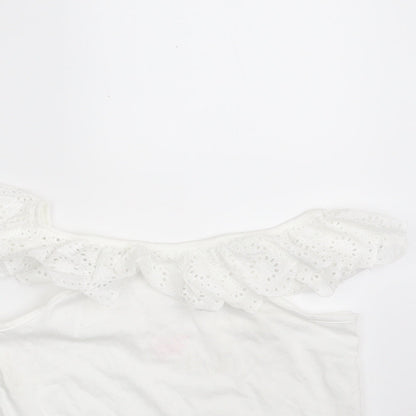 Primark Girls White Floral 100% Cotton Camisole T-Shirt Size 8-9 Years Boat Neck