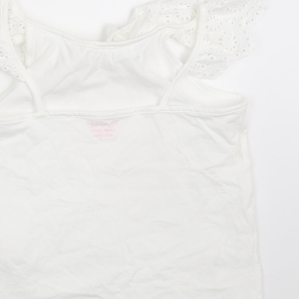 Primark Girls White Floral 100% Cotton Camisole T-Shirt Size 8-9 Years Boat Neck