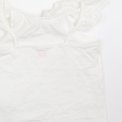 Primark Girls White Floral 100% Cotton Camisole T-Shirt Size 8-9 Years Boat Neck