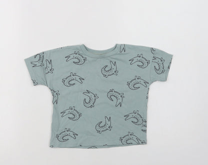 George Baby Green Geometric Cotton Basic T-Shirt Size 12-18 Months Crew Neck  - Crocodile Print