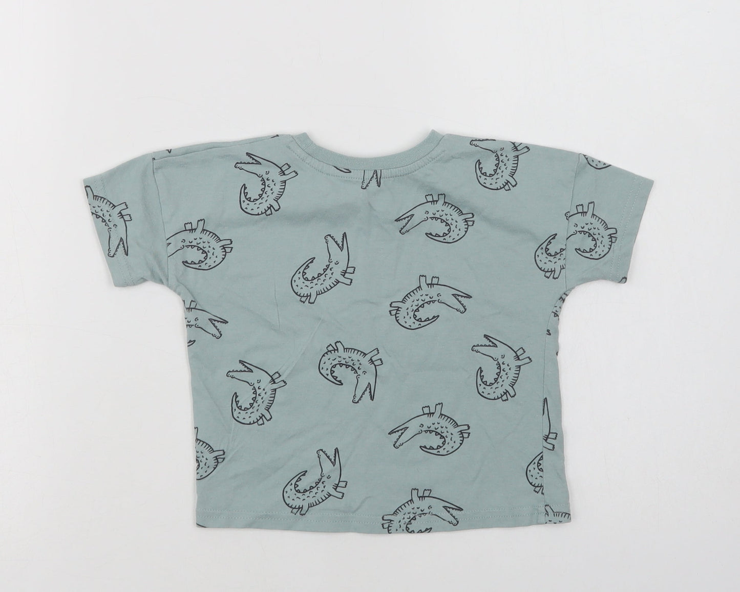 George Baby Green Geometric Cotton Basic T-Shirt Size 12-18 Months Crew Neck  - Crocodile Print