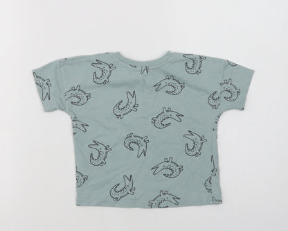 George Baby Green Geometric Cotton Basic T-Shirt Size 12-18 Months Crew Neck  - Crocodile Print
