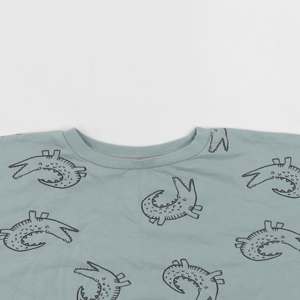 George Baby Green Geometric Cotton Basic T-Shirt Size 12-18 Months Crew Neck  - Crocodile Print