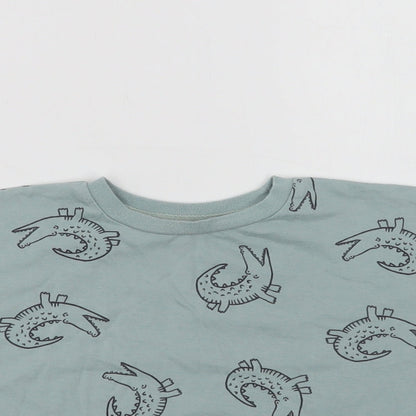 George Baby Green Geometric Cotton Basic T-Shirt Size 12-18 Months Crew Neck  - Crocodile Print
