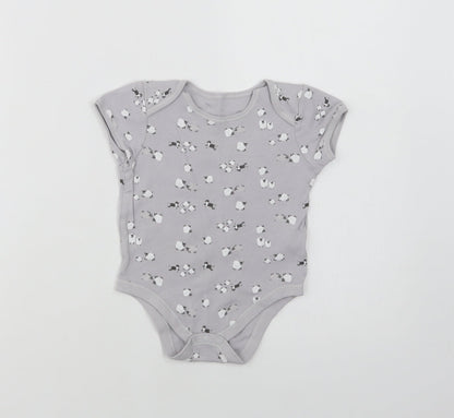 Primark Baby Grey Floral Cotton Romper One-Piece Size 12-18 Months  Snap