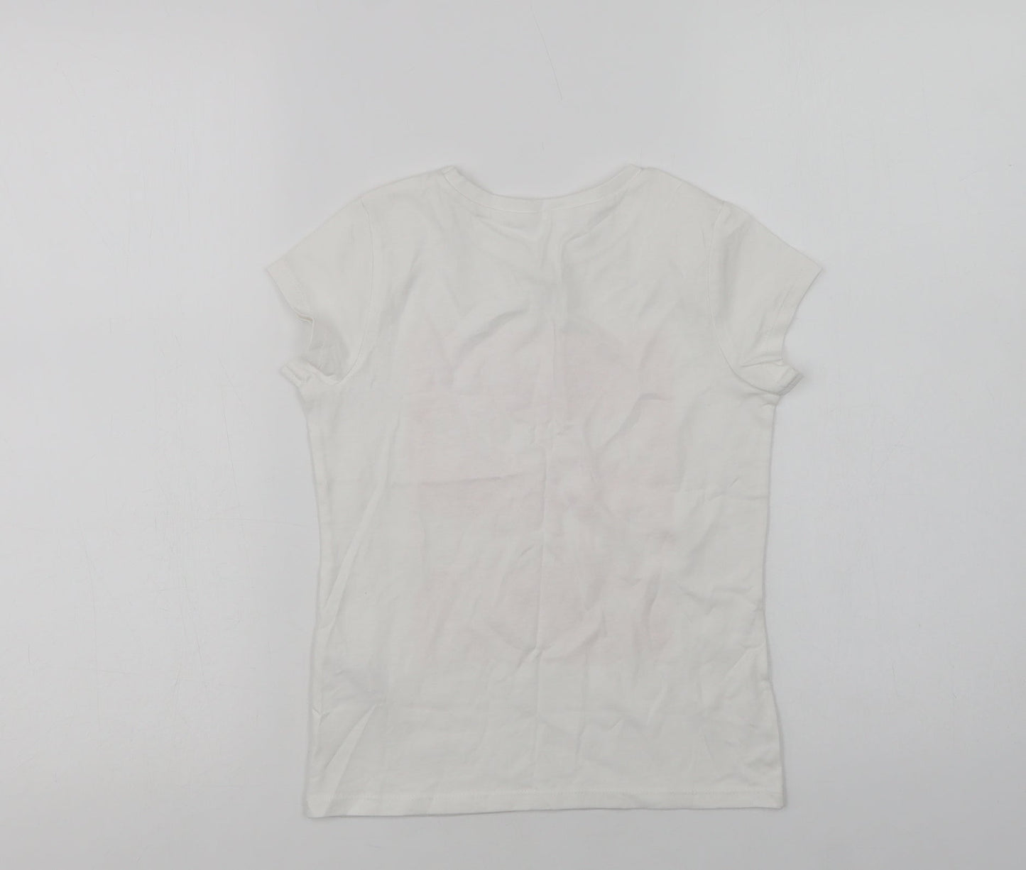 George Girls White  Cotton Basic T-Shirt Size 6-7 Years Crew Neck  - Summer Vibes