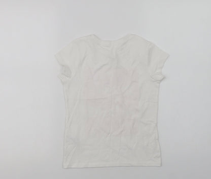 George Girls White  Cotton Basic T-Shirt Size 6-7 Years Crew Neck  - Summer Vibes