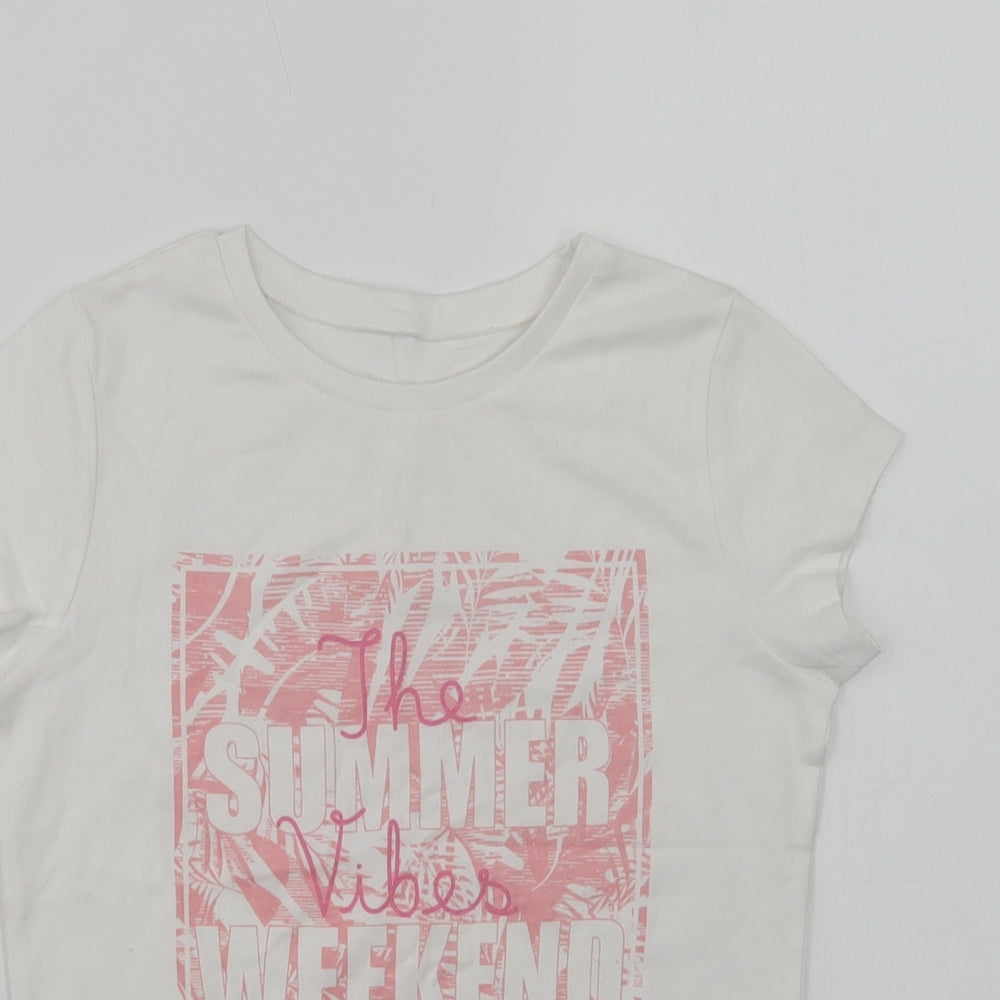 George Girls White  Cotton Basic T-Shirt Size 6-7 Years Crew Neck  - Summer Vibes