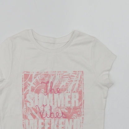 George Girls White  Cotton Basic T-Shirt Size 6-7 Years Crew Neck  - Summer Vibes