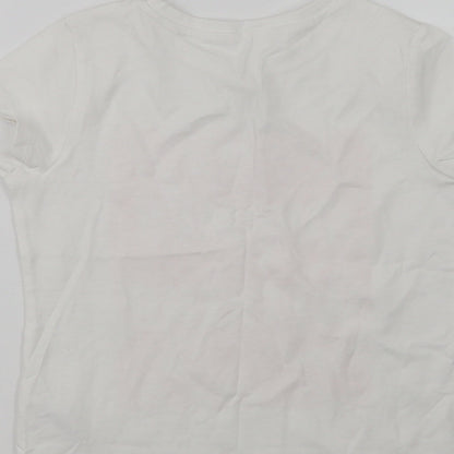 George Girls White  Cotton Basic T-Shirt Size 6-7 Years Crew Neck  - Summer Vibes