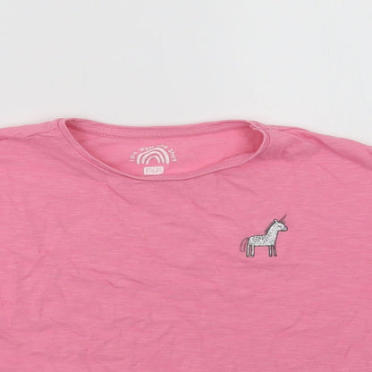 F&F Girls Pink  Cotton Basic T-Shirt Size 5-6 Years Crew Neck  - Unicorn