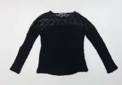 Primark Womens Blue  Cotton Basic Blouse Size 8 Crew Neck - Lace Detail
