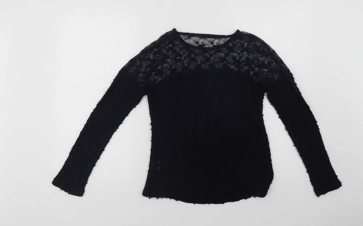 Primark Womens Blue  Cotton Basic Blouse Size 8 Crew Neck - Lace Detail