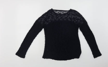 Primark Womens Blue  Cotton Basic Blouse Size 8 Crew Neck - Lace Detail