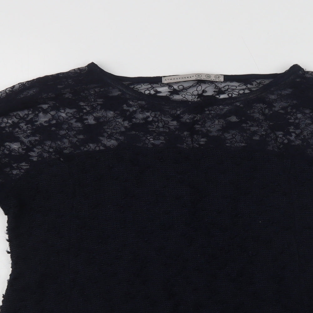 Primark Womens Blue  Cotton Basic Blouse Size 8 Crew Neck - Lace Detail