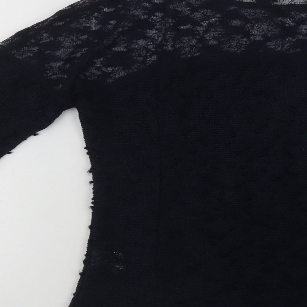 Primark Womens Blue  Cotton Basic Blouse Size 8 Crew Neck - Lace Detail