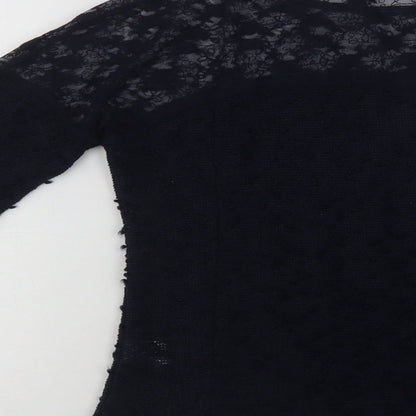 Primark Womens Blue  Cotton Basic Blouse Size 8 Crew Neck - Lace Detail