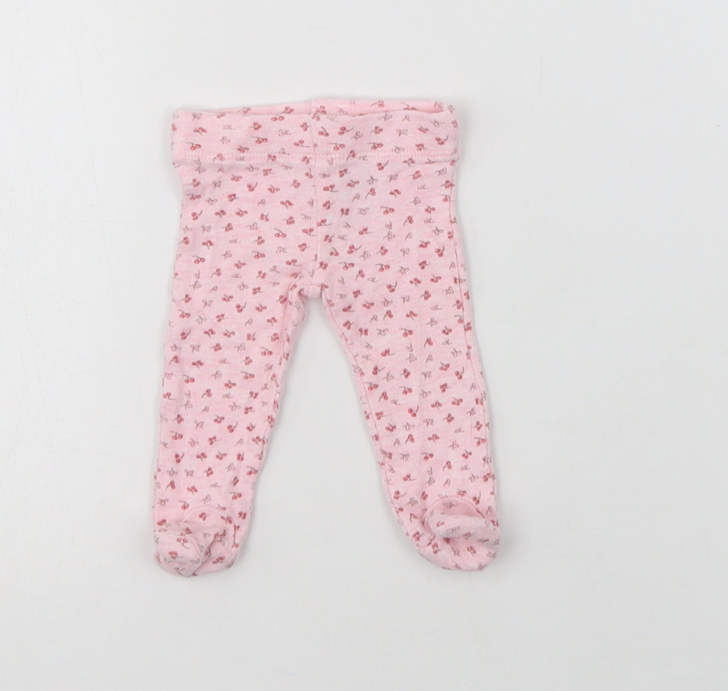 F&F Baby Pink Floral Cotton Jogger Trousers Size 0-3 Months   - Tiny Baby