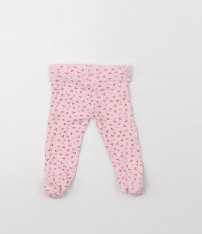 F&F Baby Pink Floral Cotton Jogger Trousers Size 0-3 Months   - Tiny Baby
