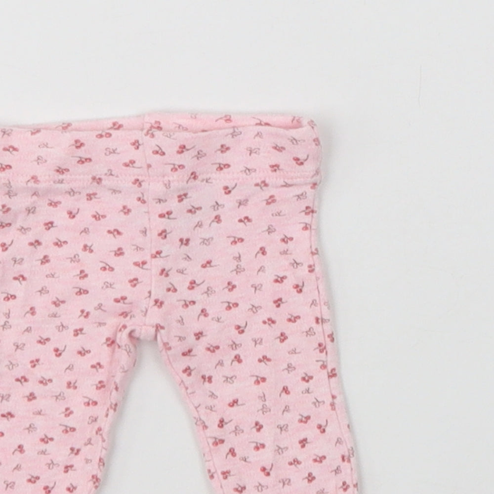F&F Baby Pink Floral Cotton Jogger Trousers Size 0-3 Months   - Tiny Baby