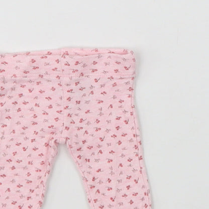 F&F Baby Pink Floral Cotton Jogger Trousers Size 0-3 Months   - Tiny Baby