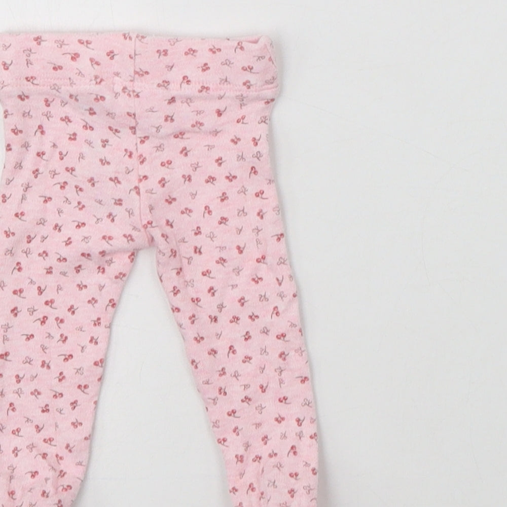 F&F Baby Pink Floral Cotton Jogger Trousers Size 0-3 Months   - Tiny Baby