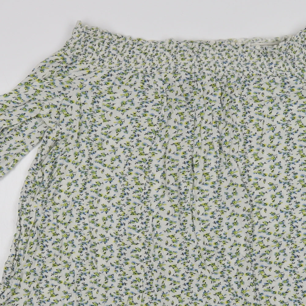 F&F Womens Green Floral Viscose A-Line  Size 12  Off the Shoulder