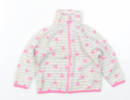 Primark Girls Grey Striped  Jacket  Size 18-24 Months   Zip - Pink Hearts