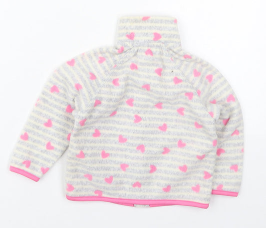 Primark Girls Grey Striped  Jacket  Size 18-24 Months   Zip - Pink Hearts