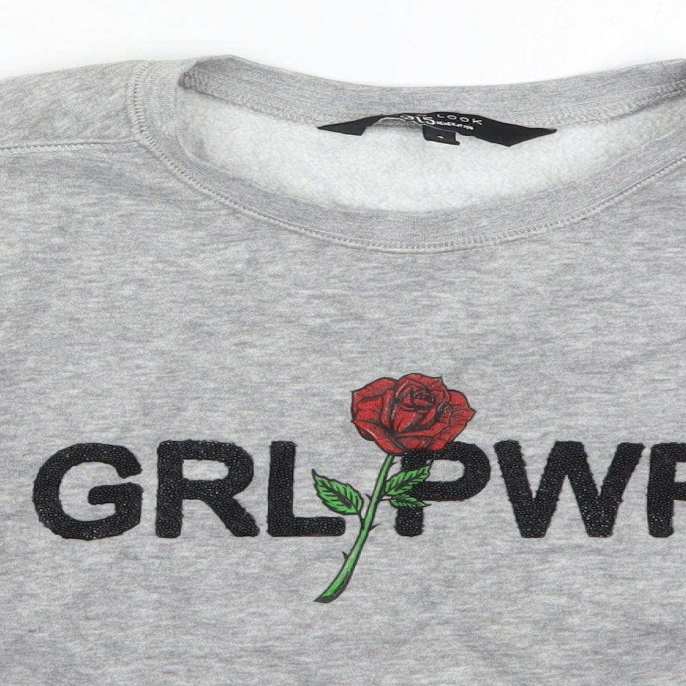 New Look Girls Grey  Cotton Pullover Sweatshirt Size 9 Years  Pullover - Girl Power