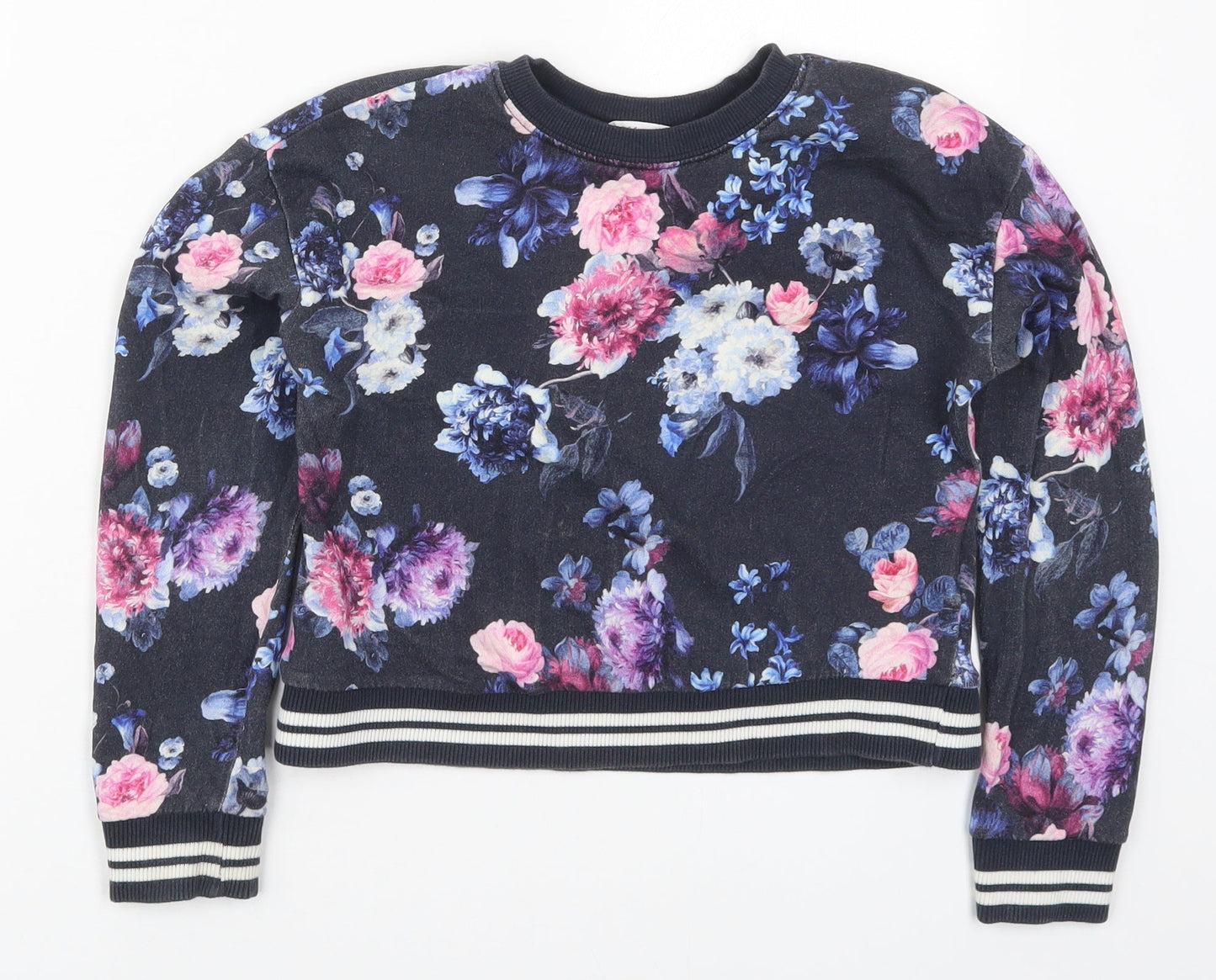 H&M Girls Blue Floral Cotton Pullover Sweatshirt Size 9-10 Years  Pullover