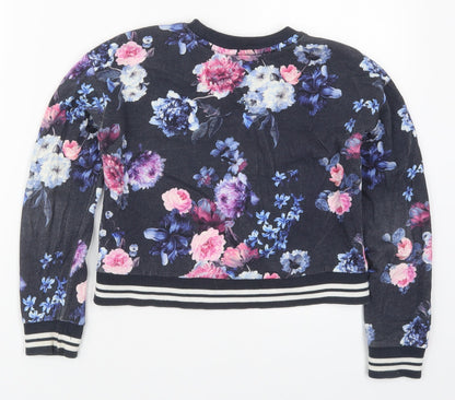 H&M Girls Blue Floral Cotton Pullover Sweatshirt Size 9-10 Years  Pullover
