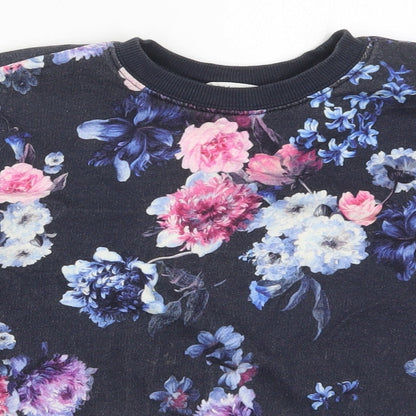 H&M Girls Blue Floral Cotton Pullover Sweatshirt Size 9-10 Years  Pullover