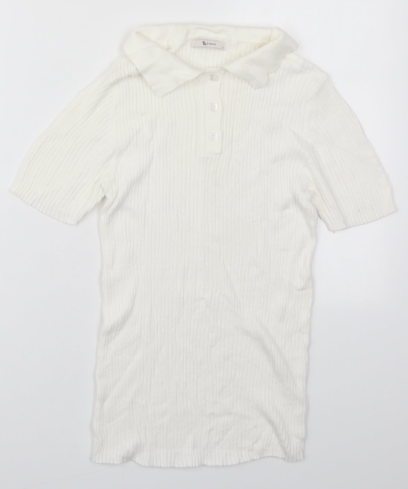 TU Womens White  Cotton Basic Polo Size 8 Collared