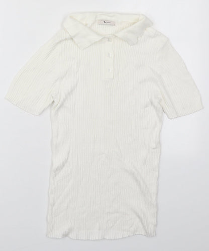 TU Womens White  Cotton Basic Polo Size 8 Collared