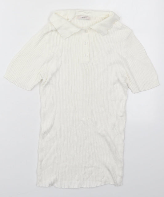 TU Womens White  Cotton Basic Polo Size 8 Collared